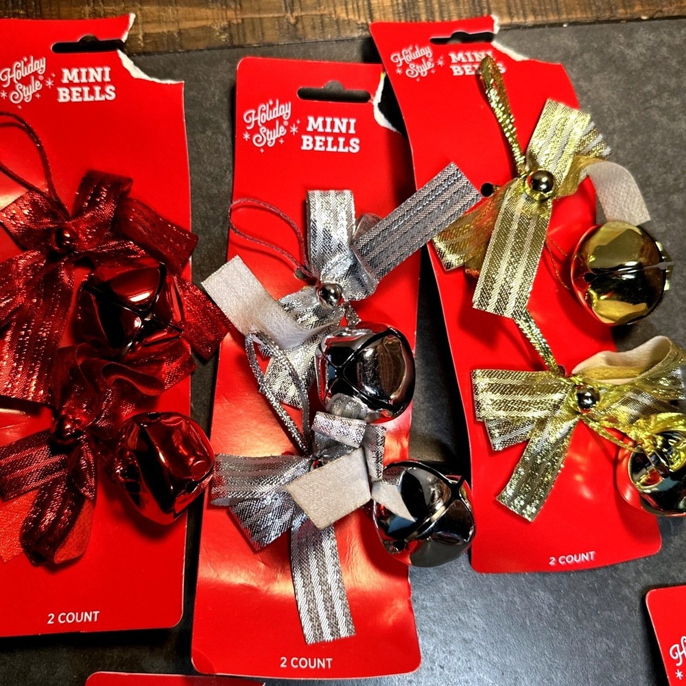 Holiday Style Mini Bells Christmas‎ Ornaments Red Silver Gold Festive Decor Lot